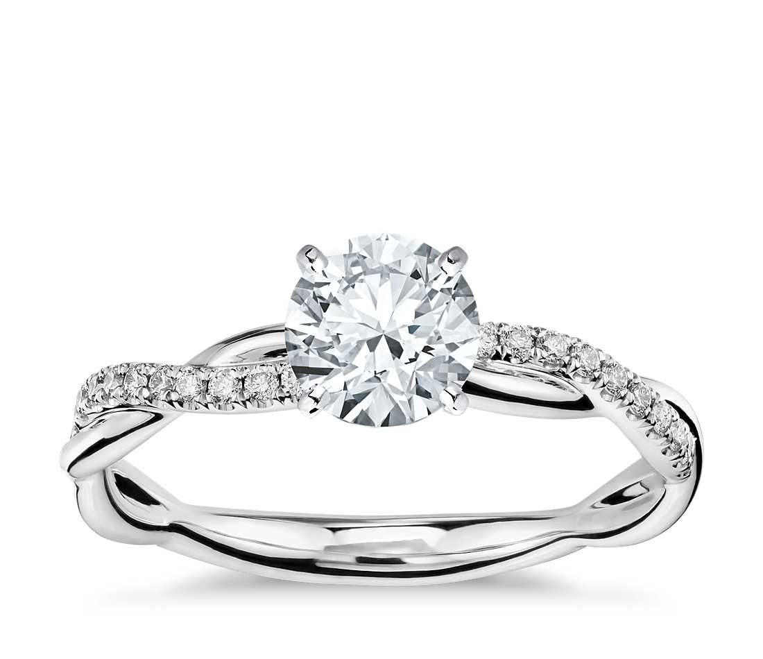 Twist Wedding Band
 Petite Twist Diamond Engagement Ring in 14k White Gold 1