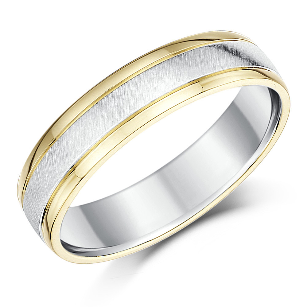 Two Tone Wedding Band
 5mm Silver and 9ct Yellow Gold Two Tone Wedding Ring Band