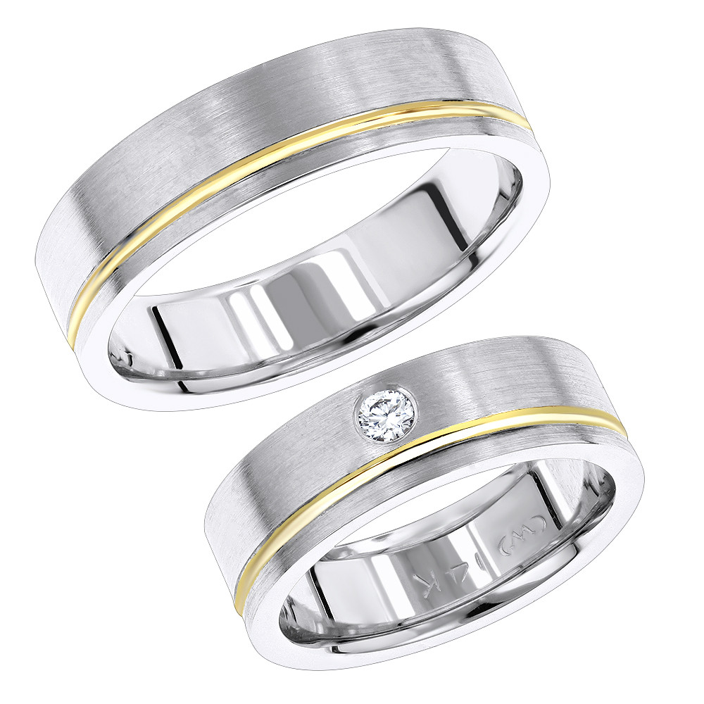 Two Tone Wedding Band
 14K Gold Two Tone His and Hers Diamond Wedding Bands Set