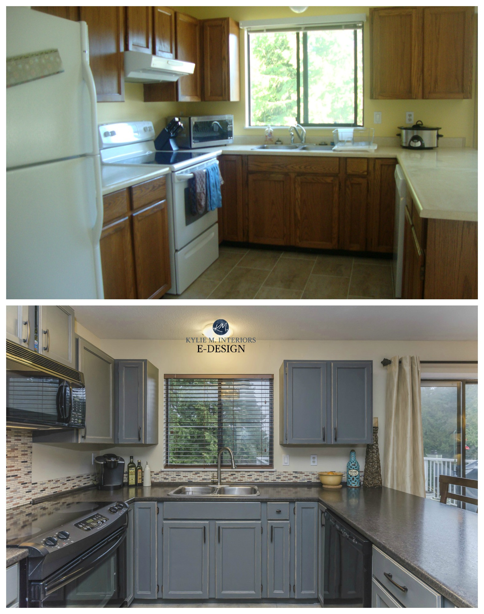 Update Kitchen Countertops
 Oak kitchen update before and after Benjamin Moore