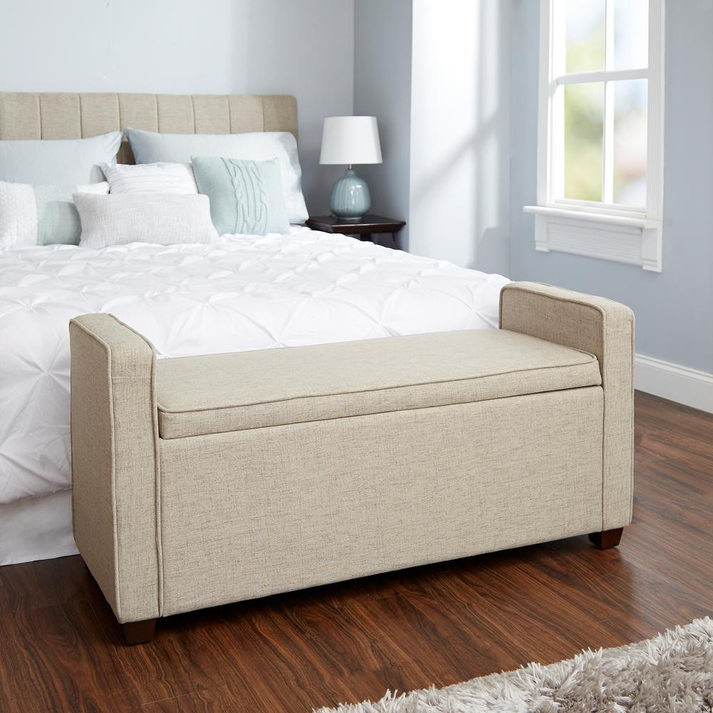 Upholstered Storage Bench With Back
 Silverwood Madeline Beige Upholstered Storage Bench