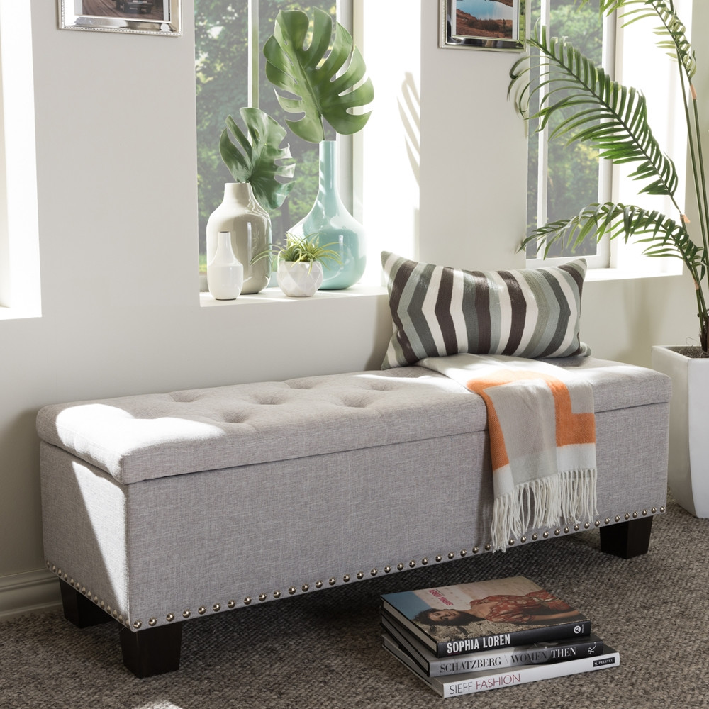 Upholstered Storage Bench With Back
 Baxton Studio Hannah Modern and Contemporary Grayish Beige