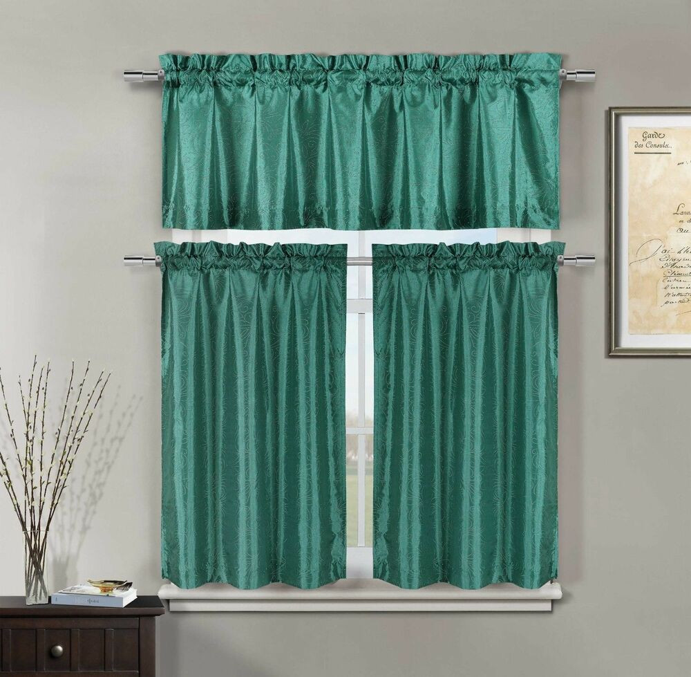 Valance Curtains For Kitchen
 Minka Faux Silk Teal Kitchen Window Curtain 3 piece Set