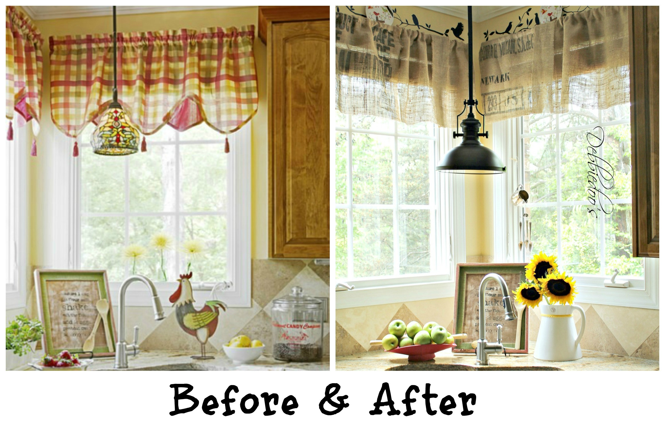 Valance Curtains For Kitchen
 Diy no sew burlap kitchen valances de from Coffee bags