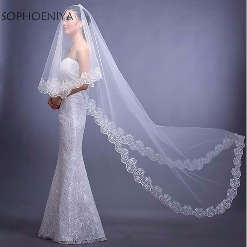Veil In Wedding
 In stock white Ivory Lace Edge Bridal veil 2019 Velo de