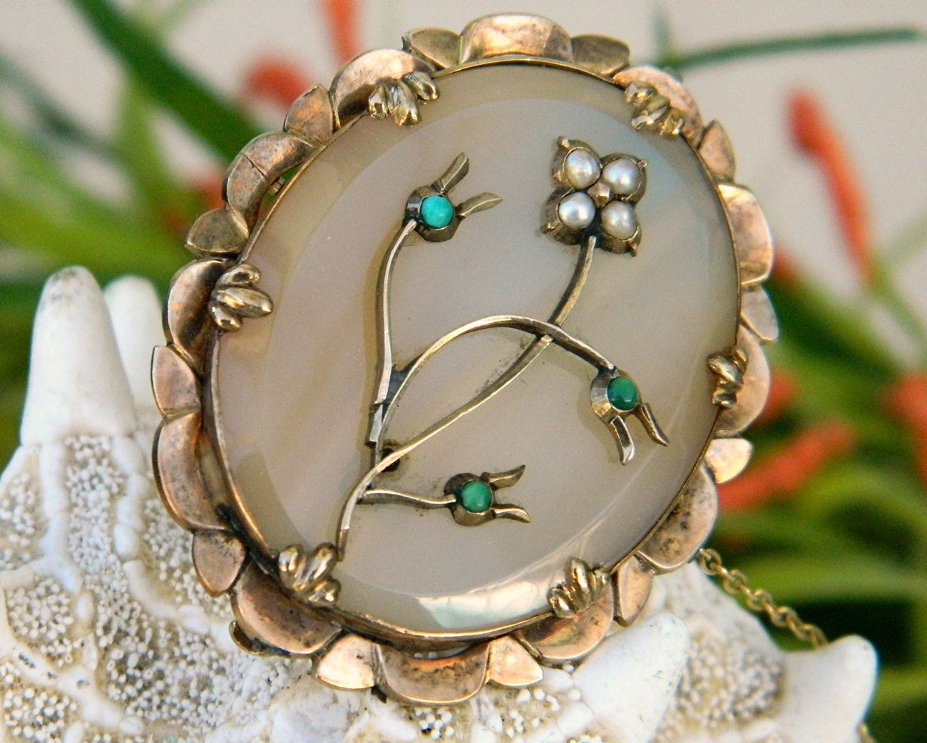 Victorian Brooches
 Victorian Chalcedony Brooch Pin Seed Pearls Turquoise