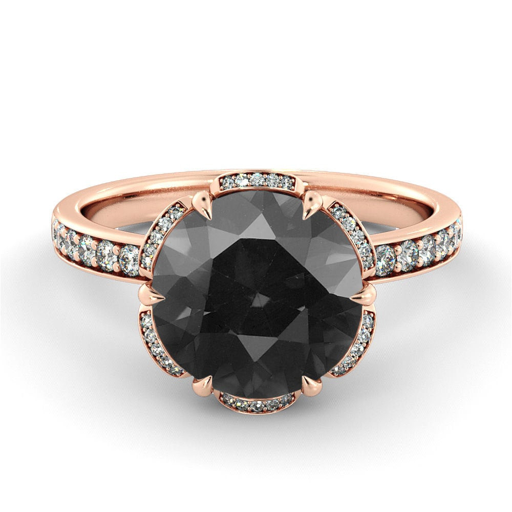 Vintage Black Diamond Engagement Rings
 Black Diamond Engagement Ring Flower Diamond Ring Vintage