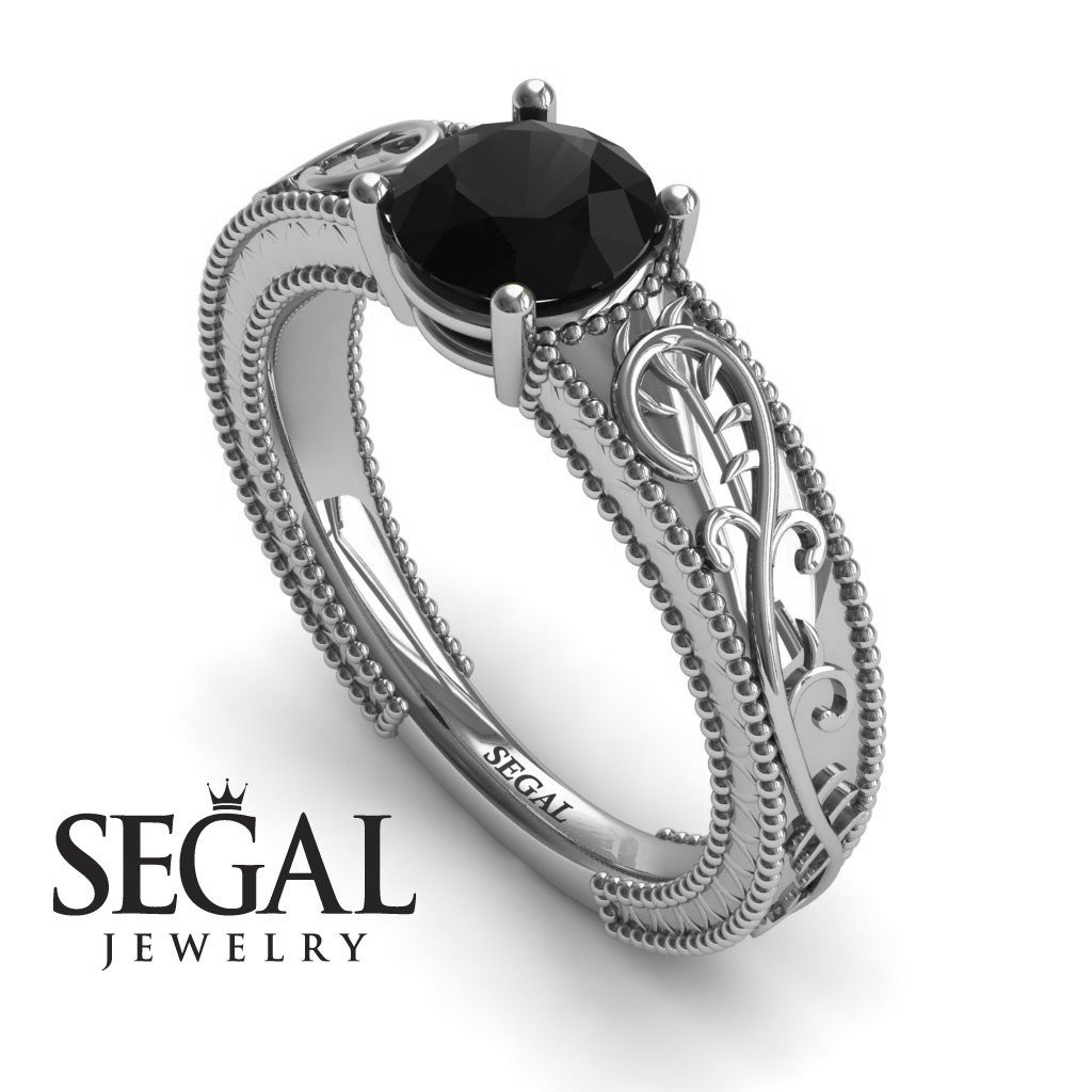 Vintage Black Diamond Engagement Rings
 Vintage Engagement Ring 14K White Gold 1 Carat Round Cut