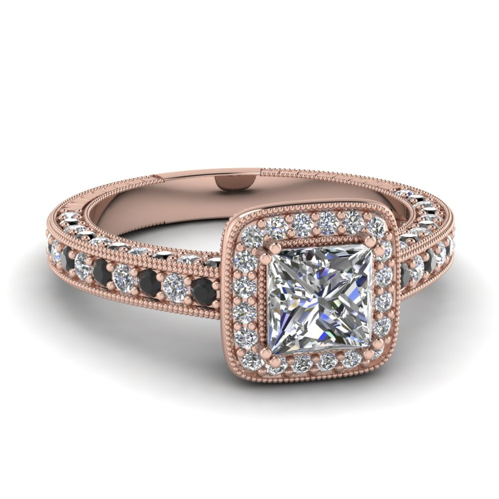 Vintage Black Diamond Engagement Rings
 Vintage Halo Engagement Ring With Black Diamond In 14K