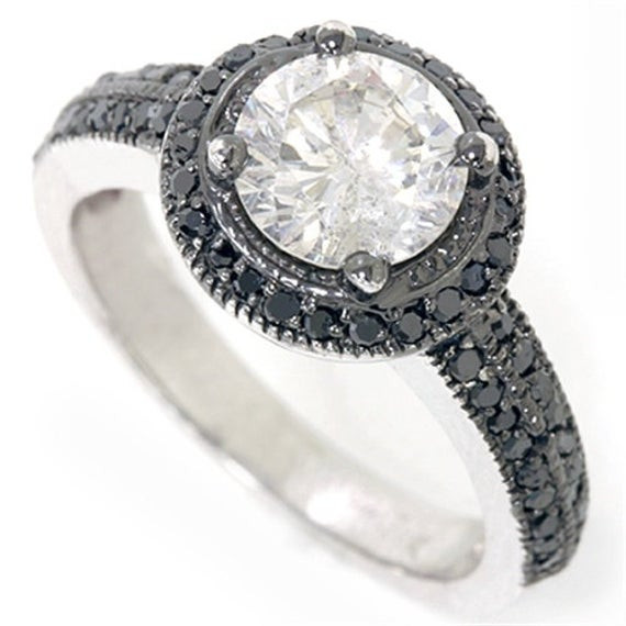 Vintage Black Diamond Engagement Rings
 1 77CT Vintage Pave Black Diamond Halo Engagement Ring 14K