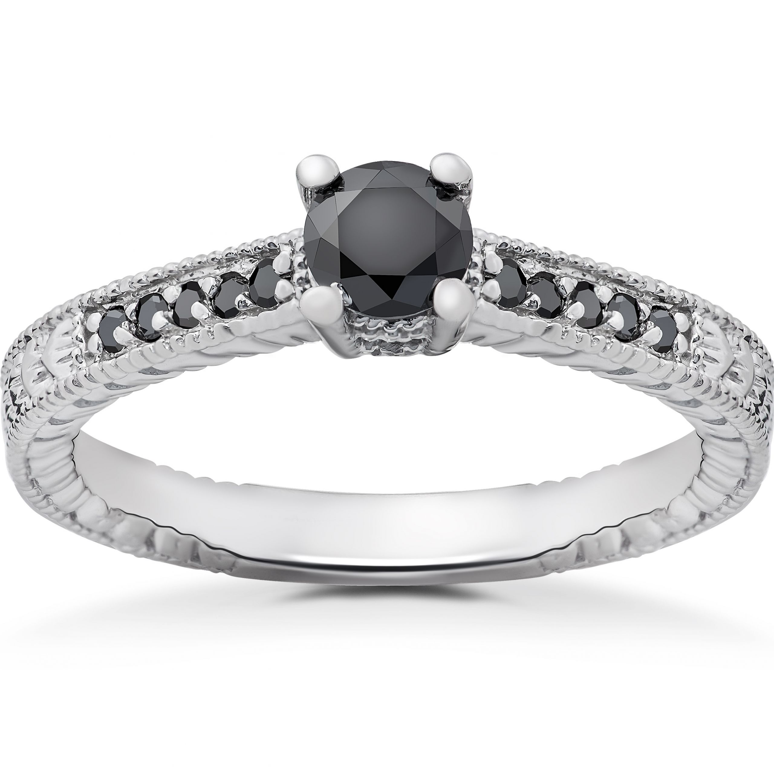 Vintage Black Diamond Engagement Rings
 1 2 ct Black Diamond Vintage Engagement Ring 14k White