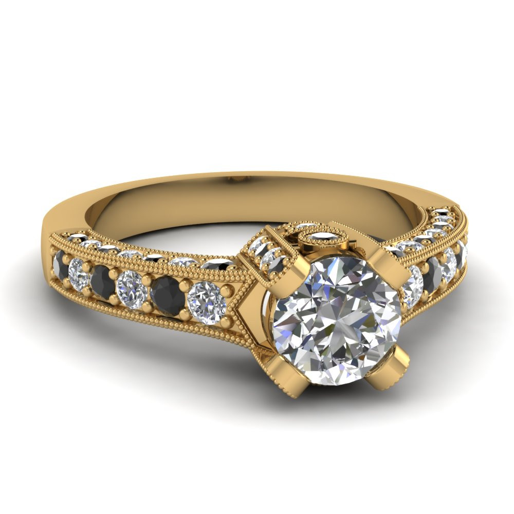 Vintage Black Diamond Engagement Rings
 Round Cut Crown Antique Vintage Engagement Ring With Black