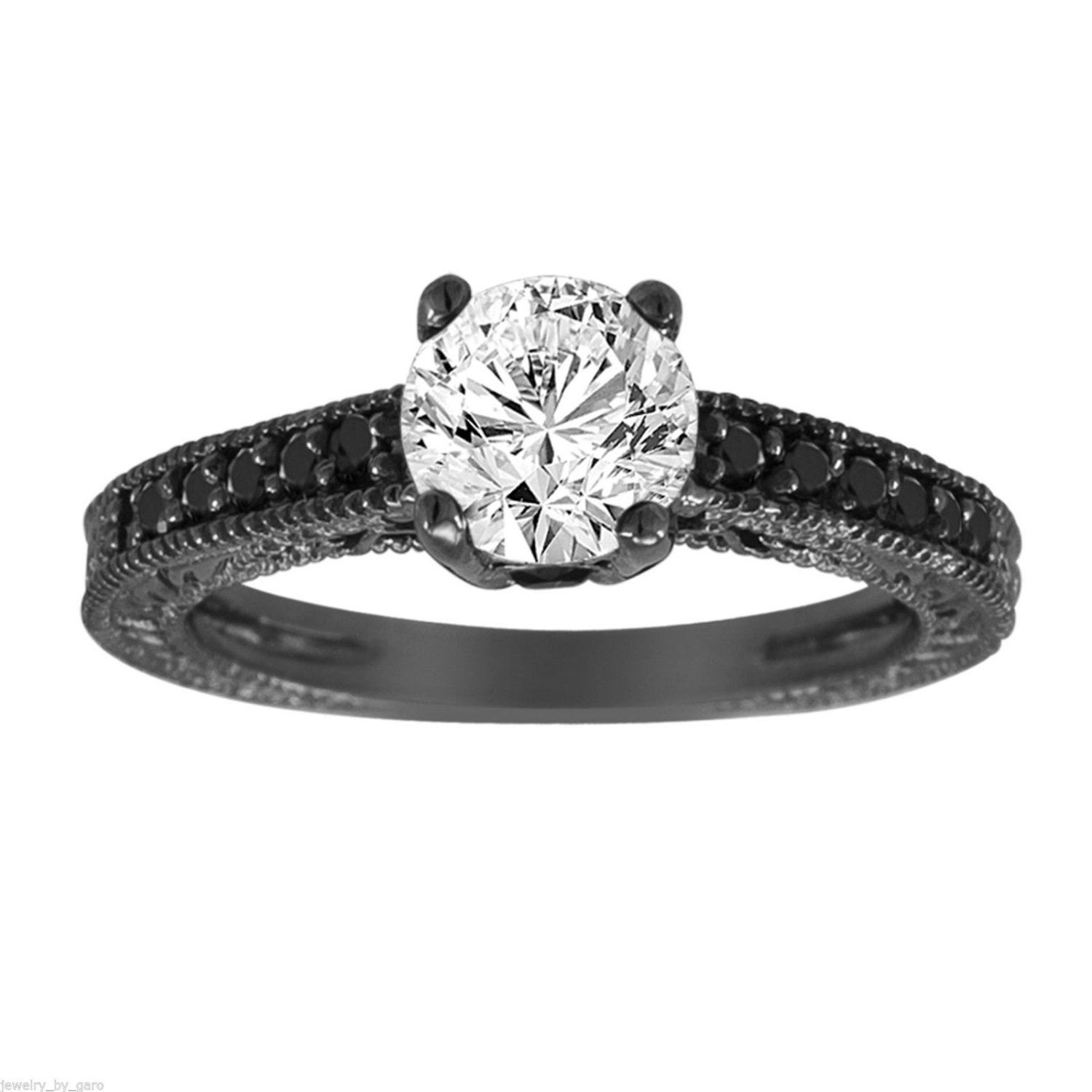 Vintage Black Diamond Engagement Rings
 Natural White & Black Diamond Engagement Ring Antique Vintage