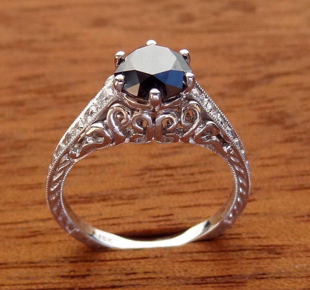 Vintage Black Diamond Engagement Rings
 Black Diamond Engagement Ring Vintage Antique Art Deco