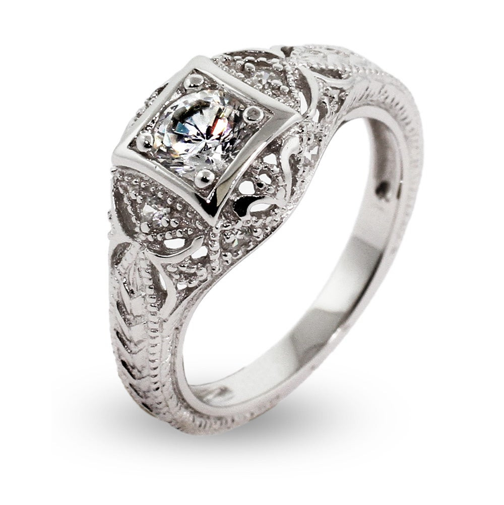 Vintage Style Wedding Band
 Vintage Deco Style CZ Engagement Ring