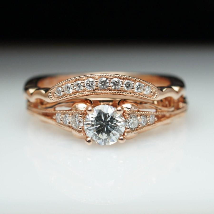 Vintage Style Wedding Band
 Vintage Antique Style Diamond Engagement Ring & Matching