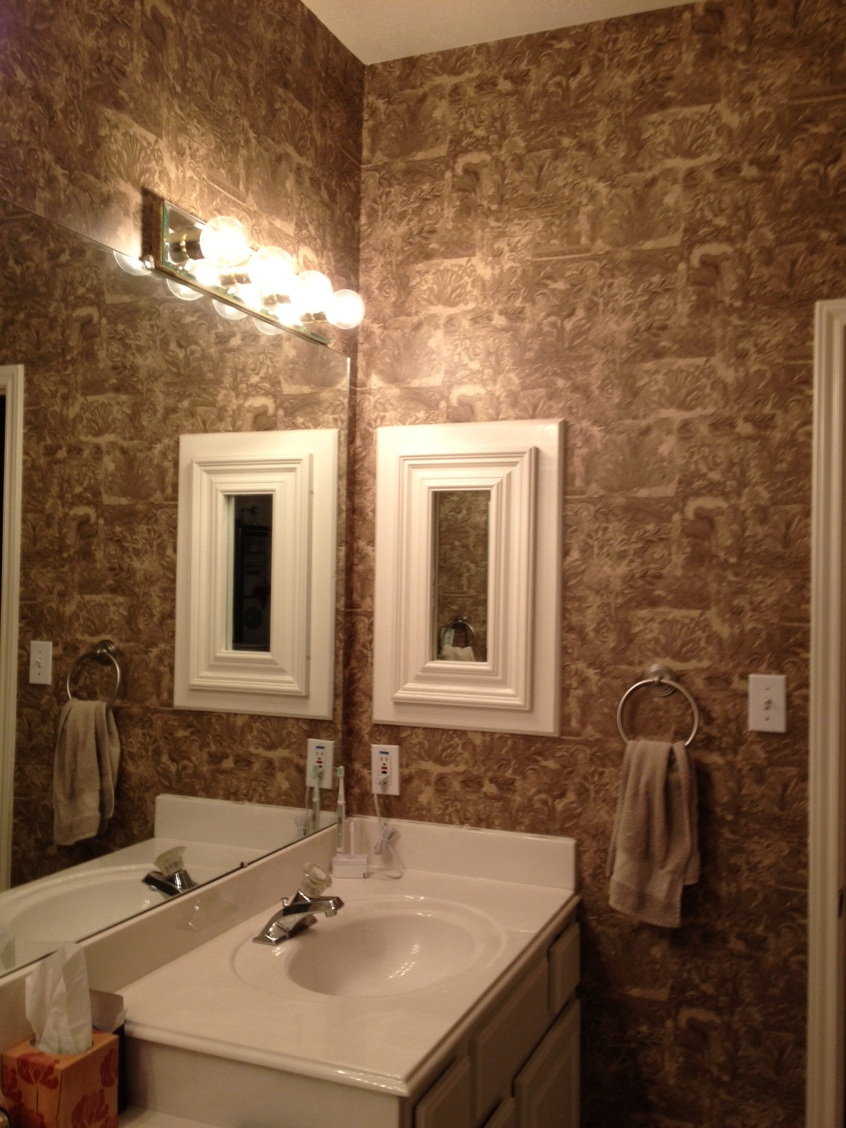 Vinyl Wallpaper For Bathroom
 Master bathroom wallpaper HELP vinyl paint sand color