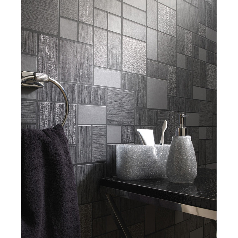 Vinyl Wallpaper For Bathroom
 Holden Décor Tile Pattern Glitter Motif Kitchen Bathroom