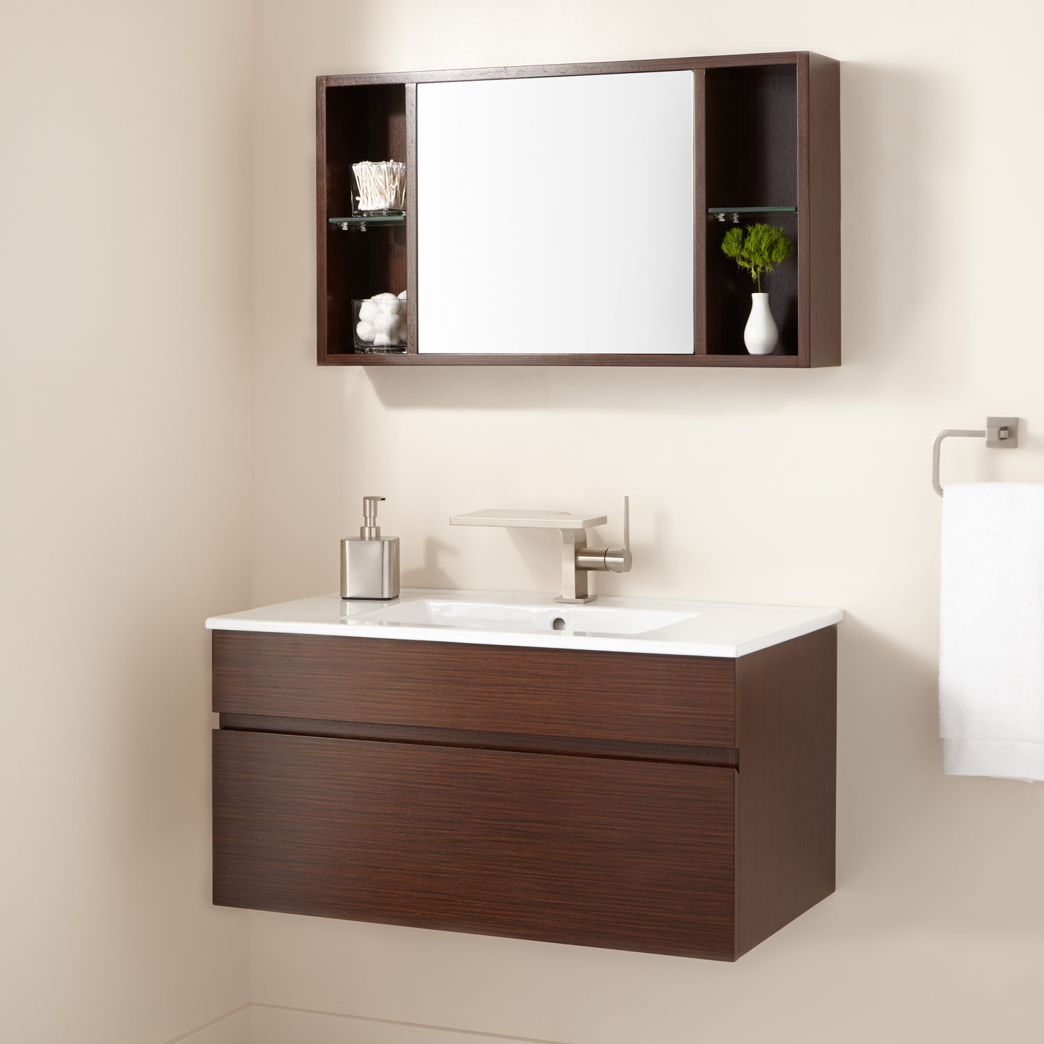 Wall Mount Bathroom Cabinet
 Signature Hardware 33" Dimitri Wenge Wall Mount Vanity and