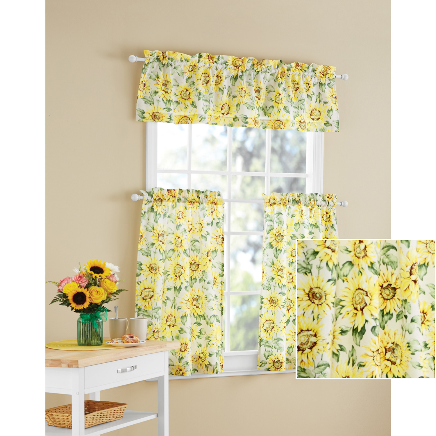 Walmart Com Kitchen Curtains
 Mainstays Sunflower 3 Piece Kitchen Curtain Tier and