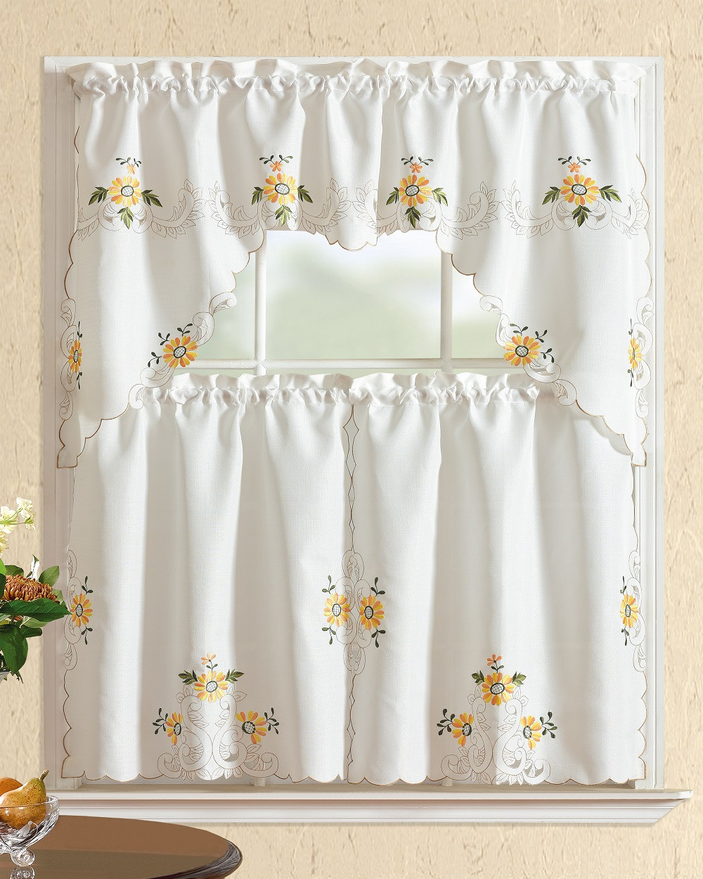 Walmart Com Kitchen Curtains
 All American Collection Modern Embroidered 3pc Kitchen