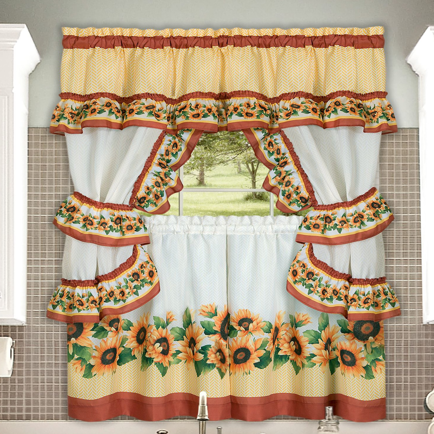 Walmart Com Kitchen Curtains
 Chevron Sunflower plete Kitchen Curtain Tier Swag