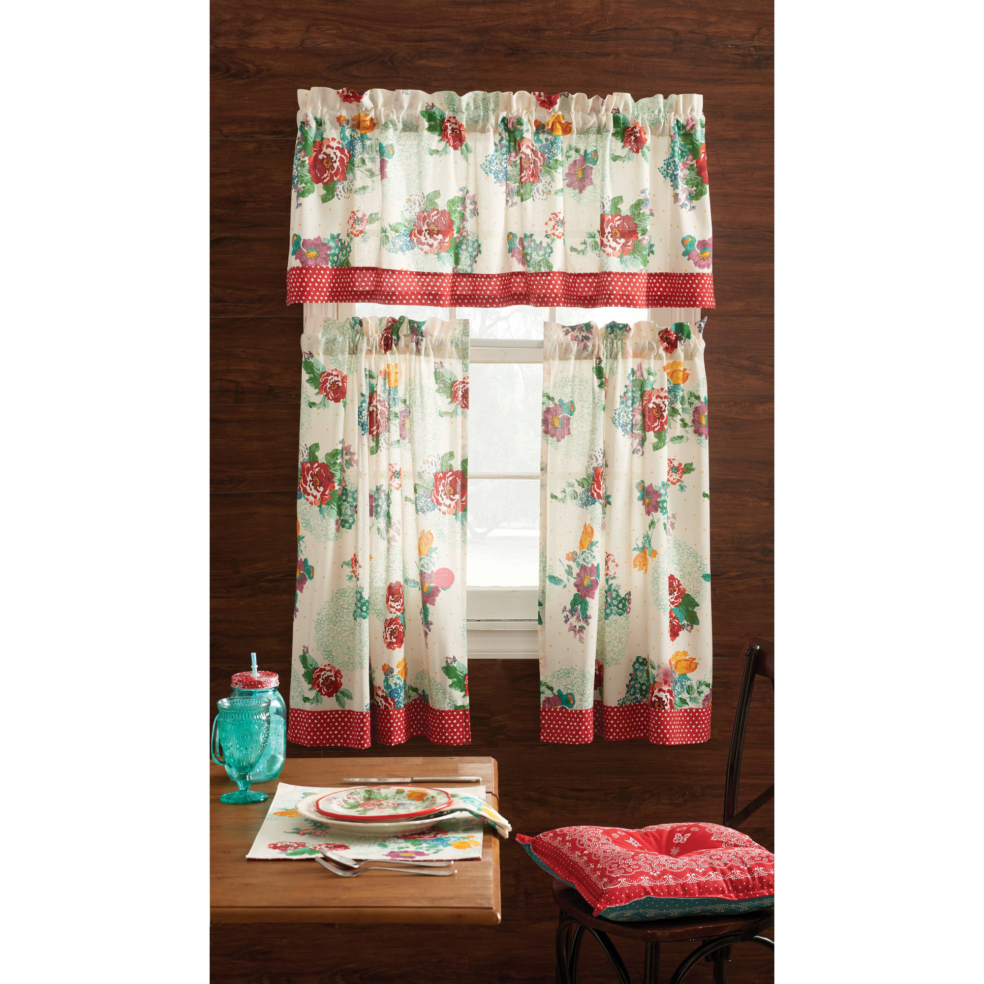 Walmart Kitchen Curtains
 The Pioneer Woman Country Garden 3 Piece Kitchen Curtain