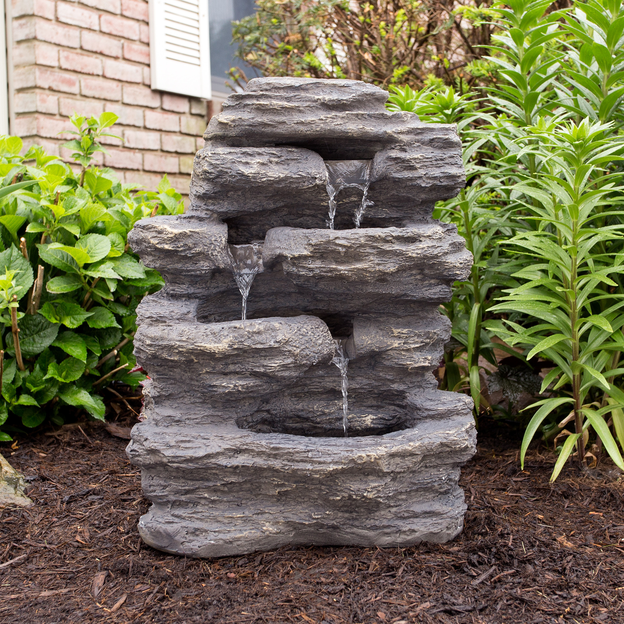 Water Fountain Landscape
 Outdoor Water Fountain With Cascading Waterfall Natural