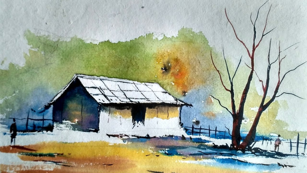 Watercolor Paintings Landscape
 Watercolor Painting For Beginners Village House