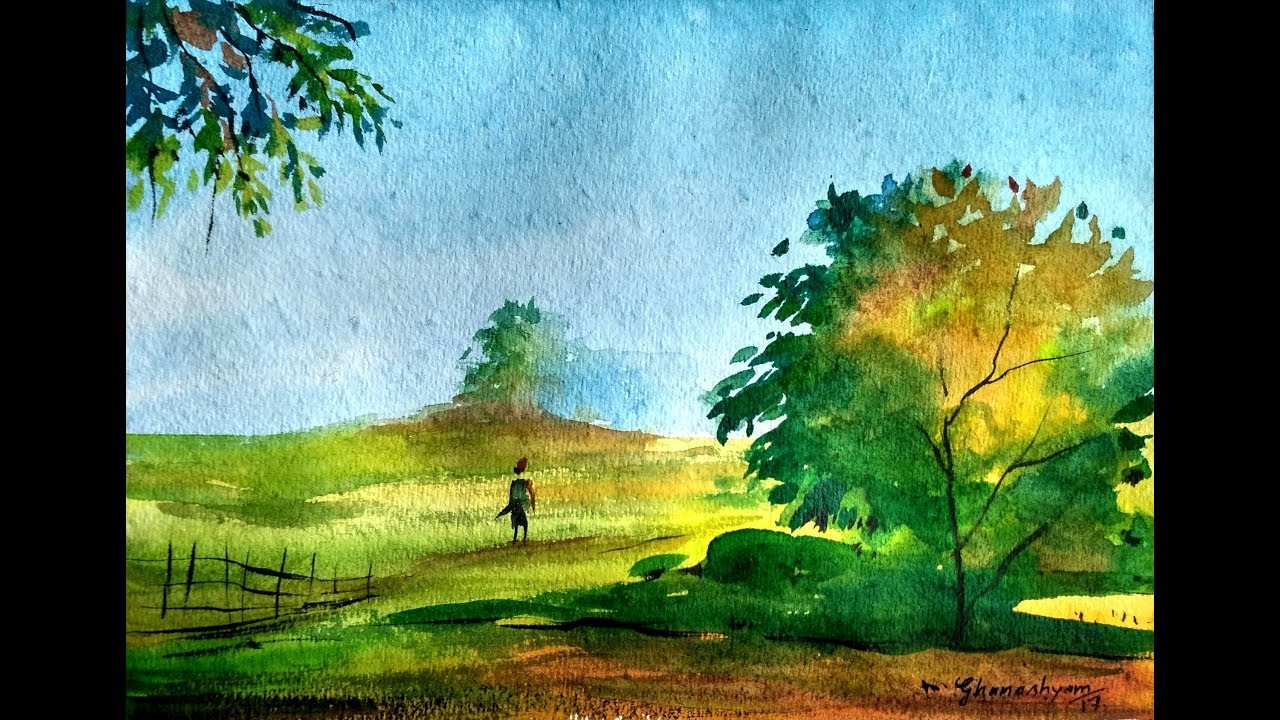Watercolor Paintings Landscape
 How to draw simple Landscape Painting in Watercolor
