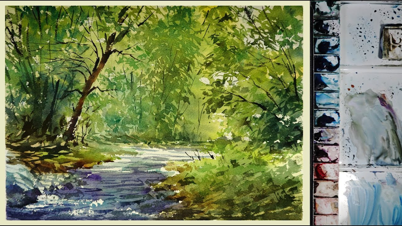 Watercolor Paintings Landscape
 Watercolor Landscape Painting The Forest Stream