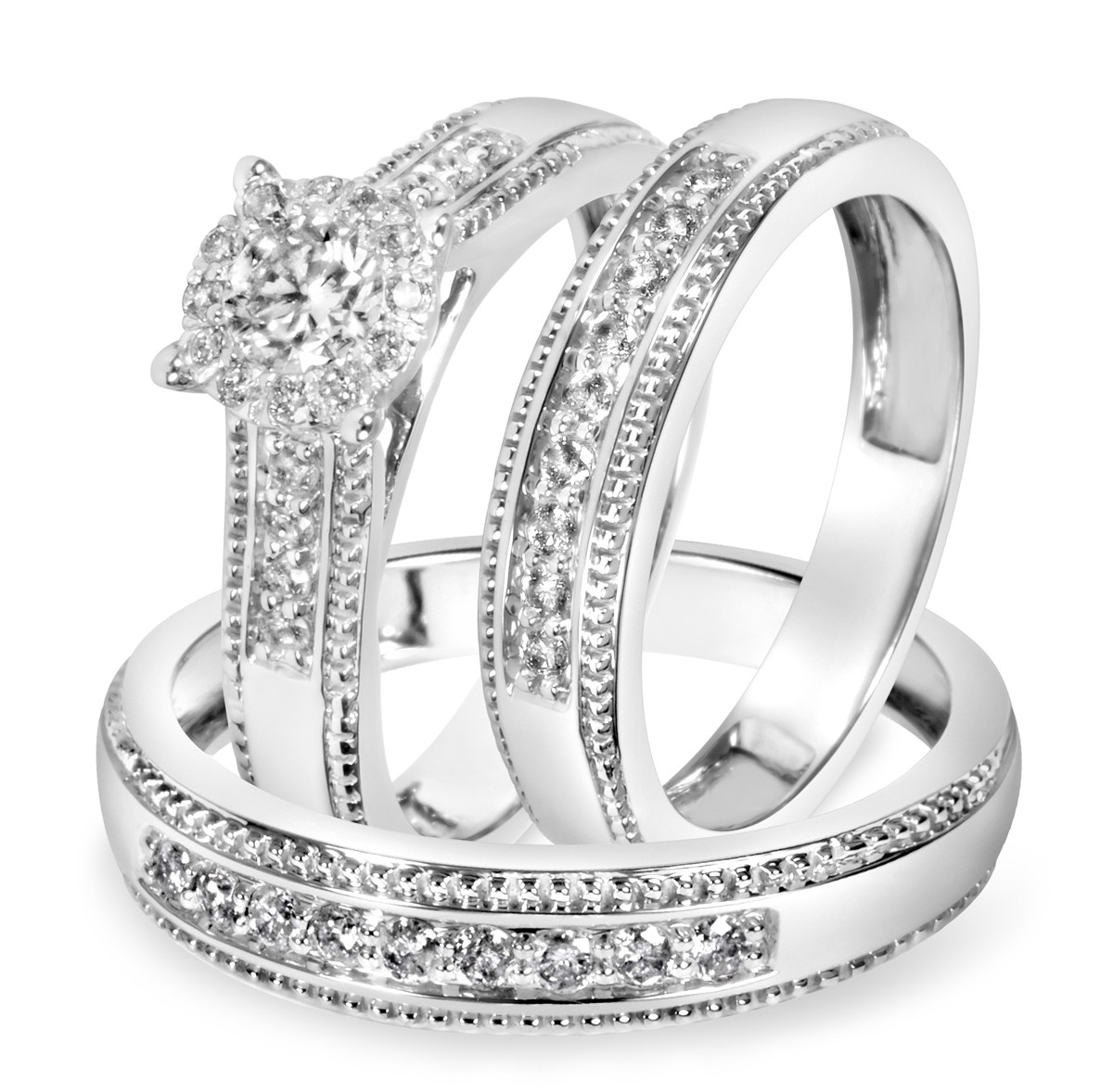 Wedding Bands Sets
 7 8 Carat T W Diamond Trio Matching Wedding Ring Set 14K
