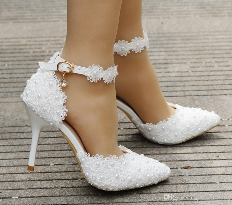 Wedding Boots Bridal Shoes
 White Lace Flower Wedding Shoes Strap Bride S Shoes And