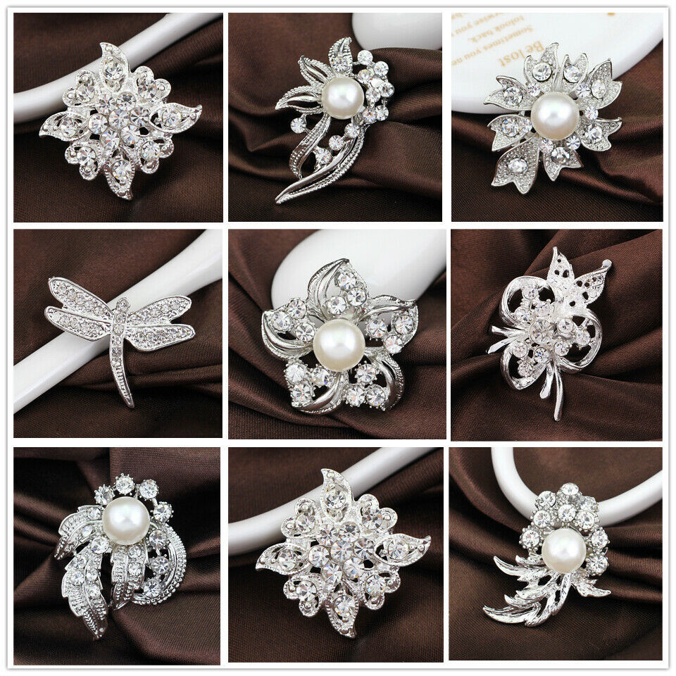 Wedding Brooches
 Clear Rhinestone Crystal Silver Wedding Bridal Party pearl