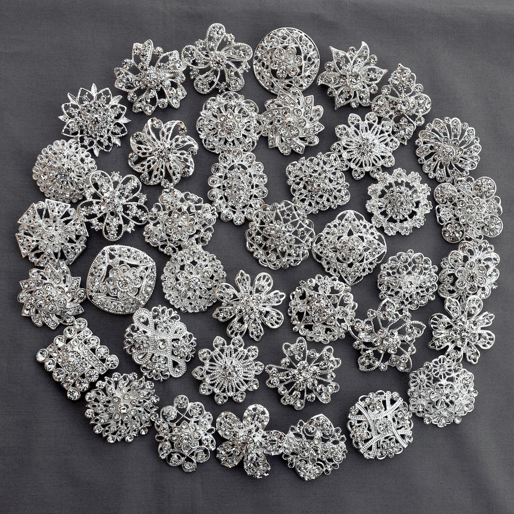 Wedding Brooches
 40 Brooch Lot Sliver Rhinestone Crystal Pin Wedding