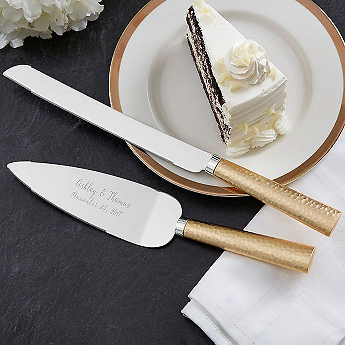 Wedding Cake Knife And Server Set
 Gold Hammered Engraved Cake Knife and Server Set