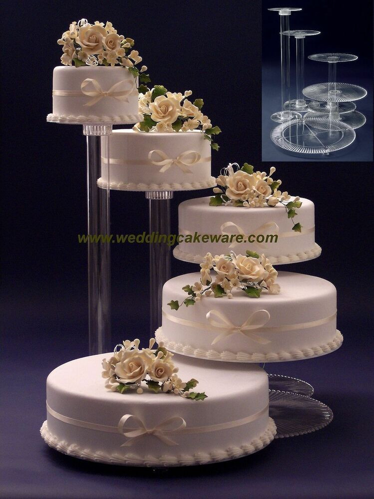 Wedding Cake Plate
 5 TIER CASCADING WEDDING CAKE STAND STANDS SET