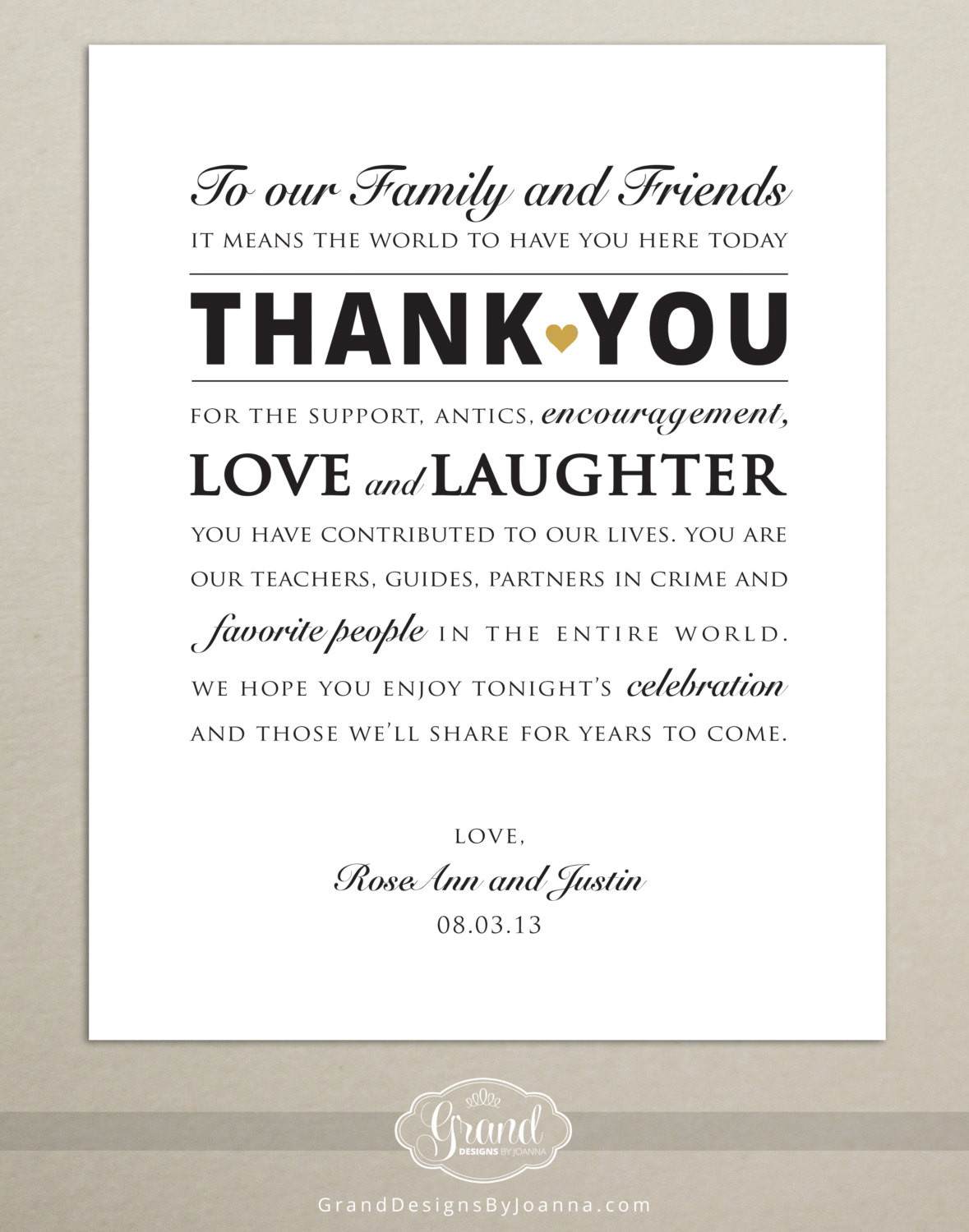 Wedding Gift Thank You Cards
 DIGITAL FILE Personalized Wedding Reception Thank You Card
