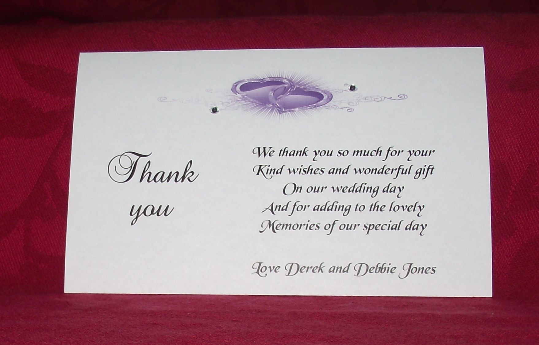 Wedding Gift Thank You Cards
 Thank You Gift Cards Wedding Personalised Printed Heart