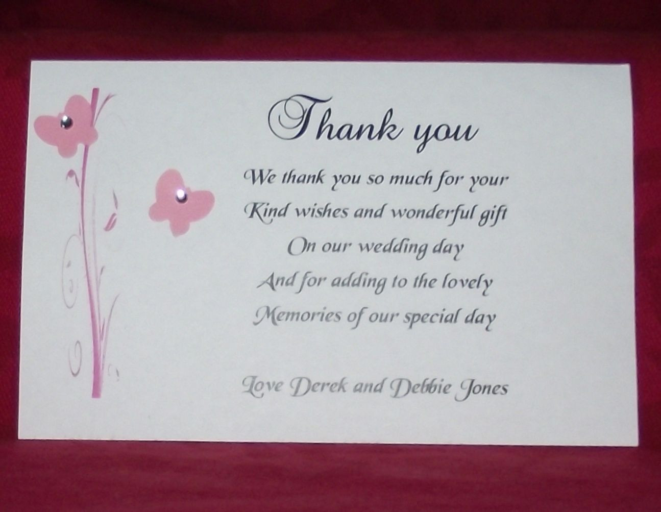 Wedding Gift Thank You Cards
 Thank You Gift Cards Wedding Personalised Butterfly Scroll