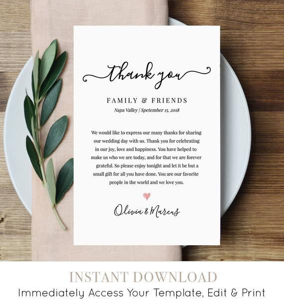 Wedding Gift Thank You Cards
 Wedding Thank You Letter Thank You Note Printable Wedding