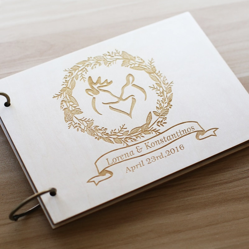 Wedding Guest Book Personalised
 Rustic Custom Wedding Guest Book With deers Personalized