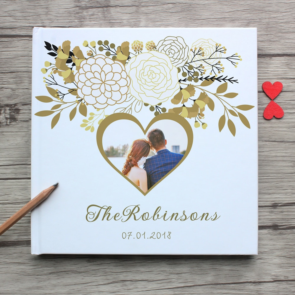 Wedding Guest Book Photo Book
 Love heart with personalized photo white wedding guest
