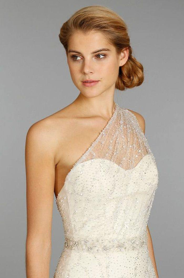 Wedding Hairstyles For One Shoulder Dress
 Stylish e Shoulder Wedding Dresses MODwedding