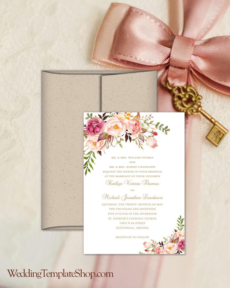 Wedding Invitation DIY Templates
 Printable Wedding Invitation Romantic Blossoms Make Your