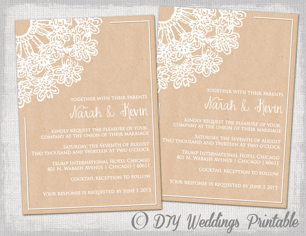 Wedding Invitation DIY Templates
 DIY Rustic Wedding invitations template by