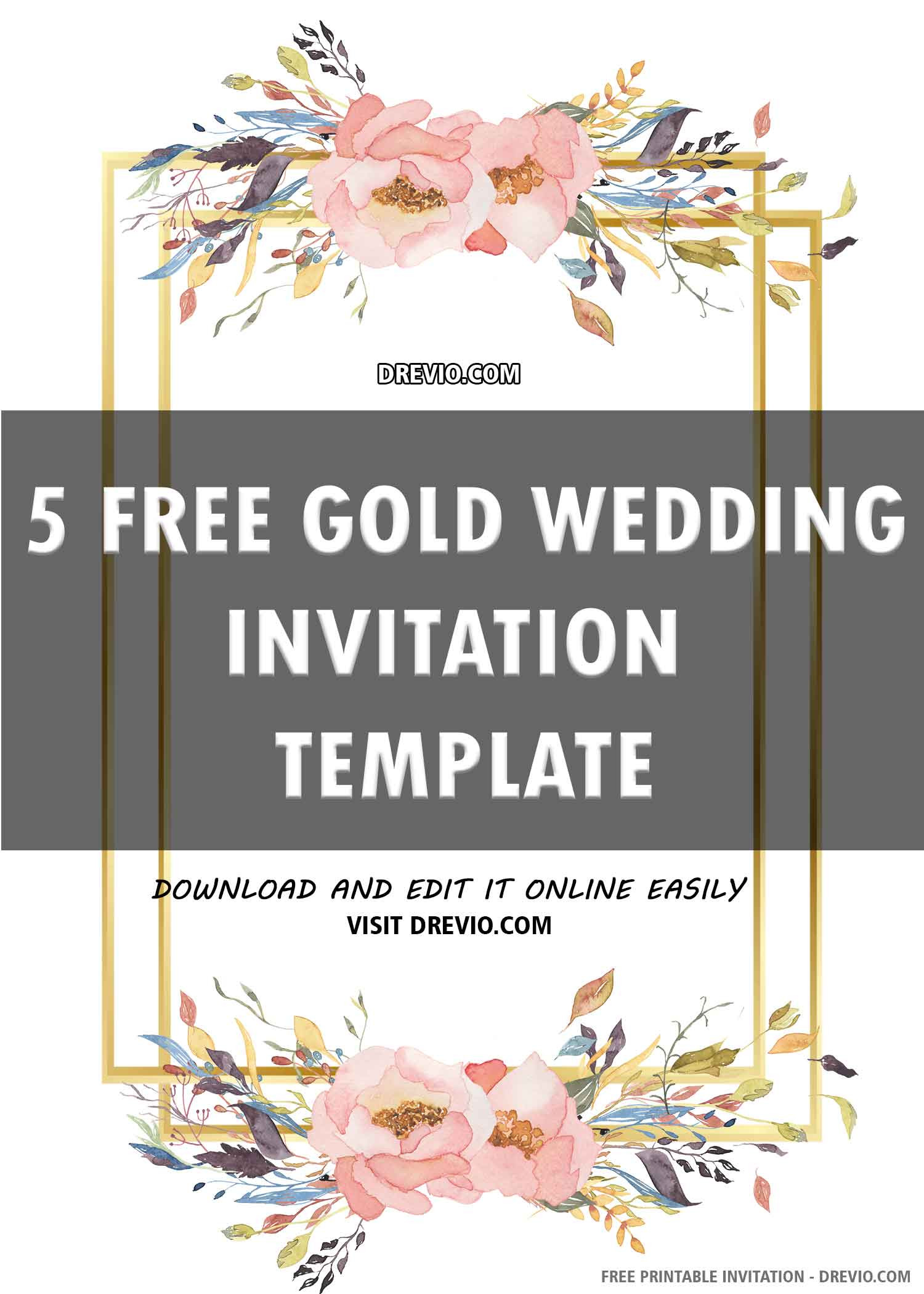 Wedding Invitation Template Free
 FREE PRINTABLE Gold Wedding Invitation Template