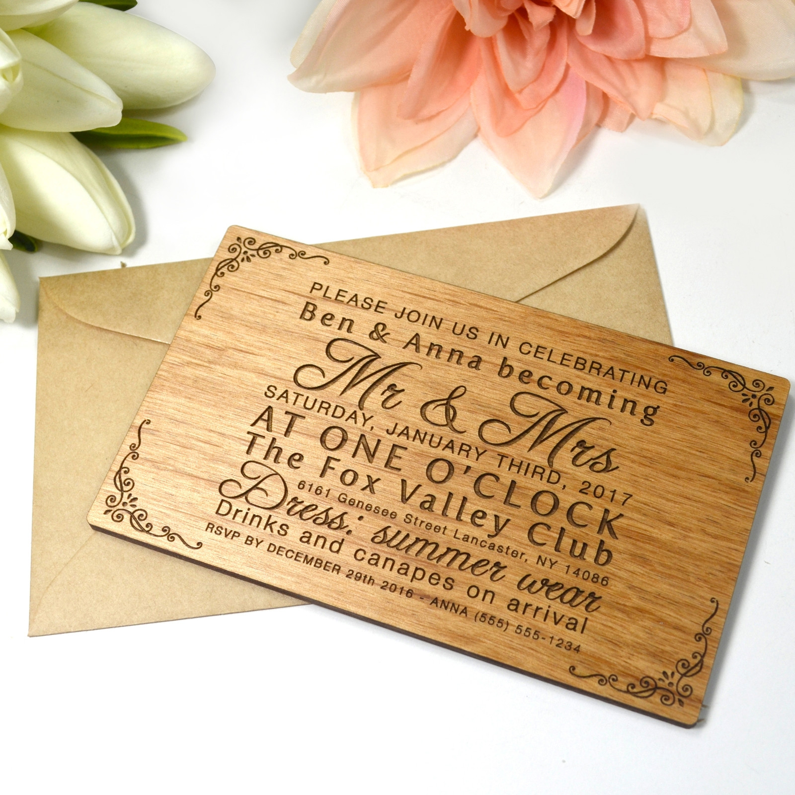 Wedding Invitations Pictures
 Engraved Wooden Landscape Invitations