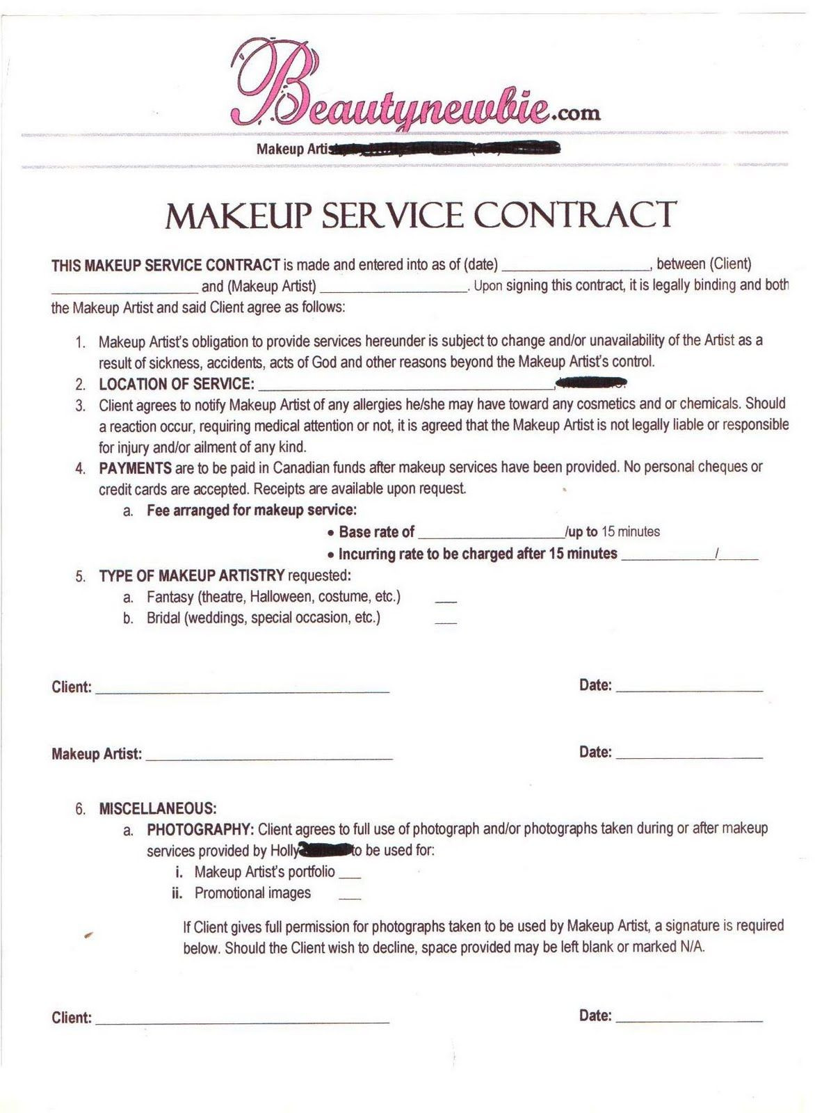 Wedding Makeup Contract
 Contract