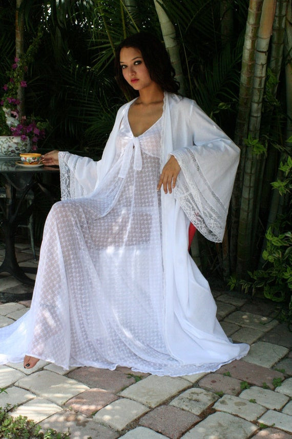 Wedding Night Gowns
 Cotton Lace Inset Bridal Dressing Gown Robe Wedding